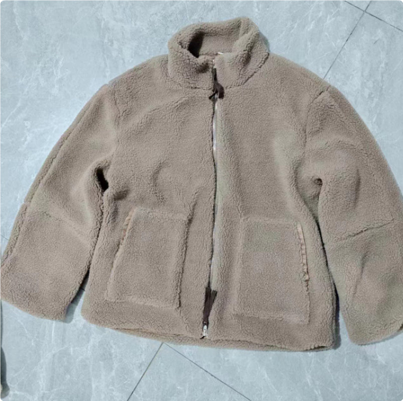 Winter Lapel Zip-Up Coat with Pockets Casual Fashion Solid Fleece Jacket Fall Spring Long Sleeve Women'S Clothing