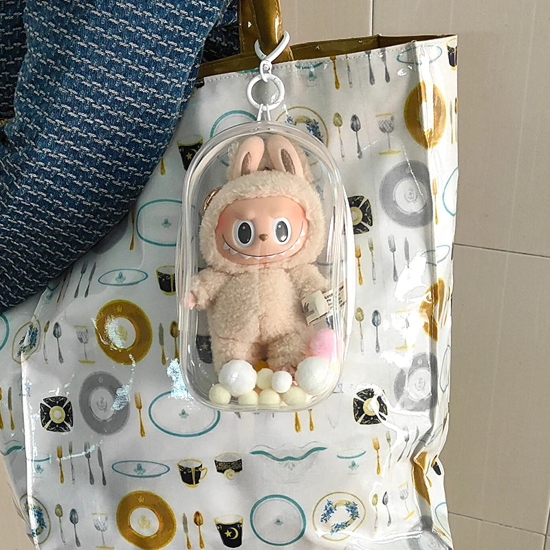 Clear Outdoor Bag for 18Cm Cartoon Plush Dolls AC Toys Transparent Mini Kawaii Pouch for Keychain Doll Anime Figure Garage Kit