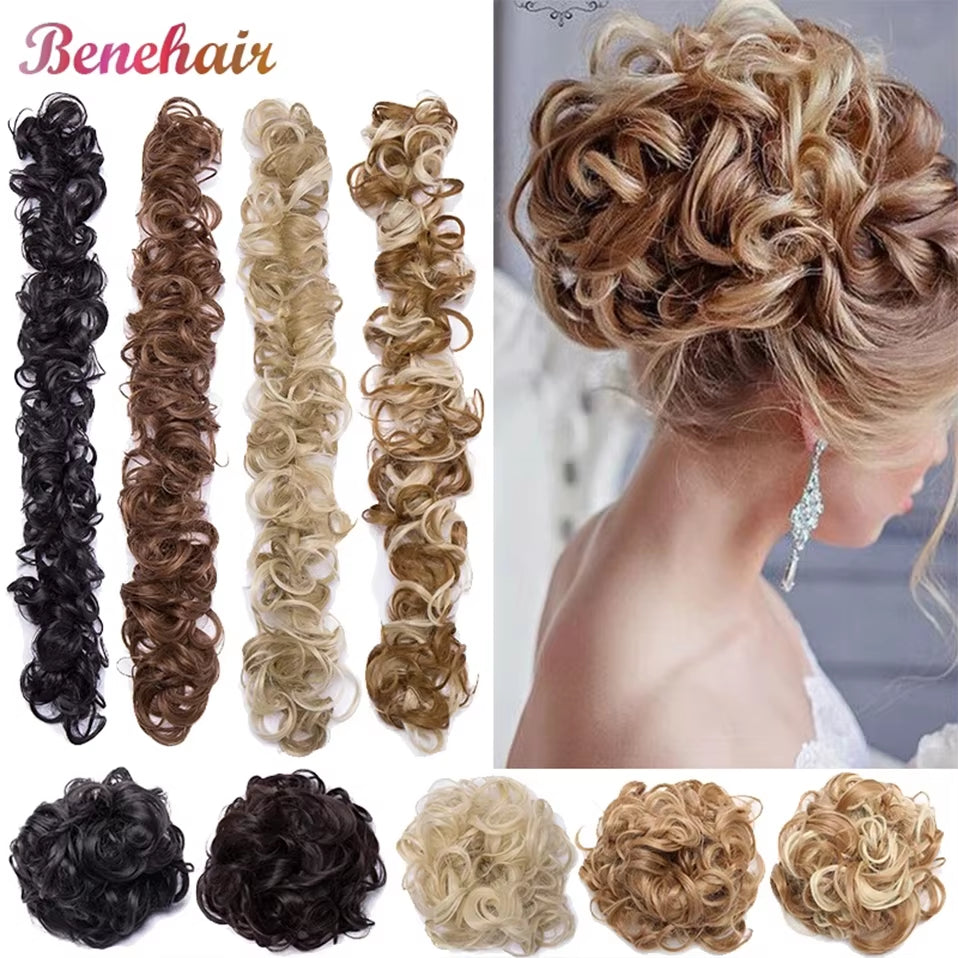 Synthetic Women Chignon Messy Hair Bun Scrunchy Hair Bun Rubber Band Hairband Hairpiece Updo Chignon Donut Roller