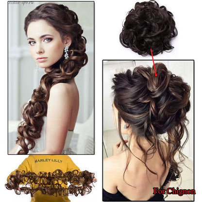 Synthetic Women Chignon Messy Hair Bun Scrunchy Hair Bun Rubber Band Hairband Hairpiece Updo Chignon Donut Roller