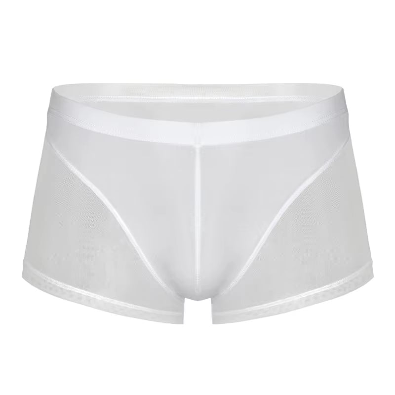 Mens Undershirts Sets Mesh Breathable Underwear Sexy Transparent Sleeveless Tank Tops Boxer Shorts Elastic Sleepwear Nightwear