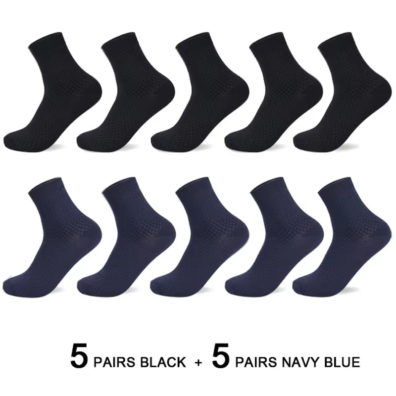 10 Pairs/Lot Men'S Bamboo Fiber Socks 2025 New Compression Autumn Long Black Business Casual Man Dress Sock Gift plus Size 42-45