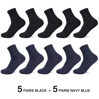 10 Pairs/Lot Men'S Bamboo Fiber Socks 2025 New Compression Autumn Long Black Business Casual Man Dress Sock Gift plus Size 42-45
