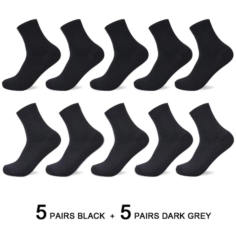 10 Pairs/Lot Men'S Bamboo Fiber Socks 2025 New Compression Autumn Long Black Business Casual Man Dress Sock Gift plus Size 42-45