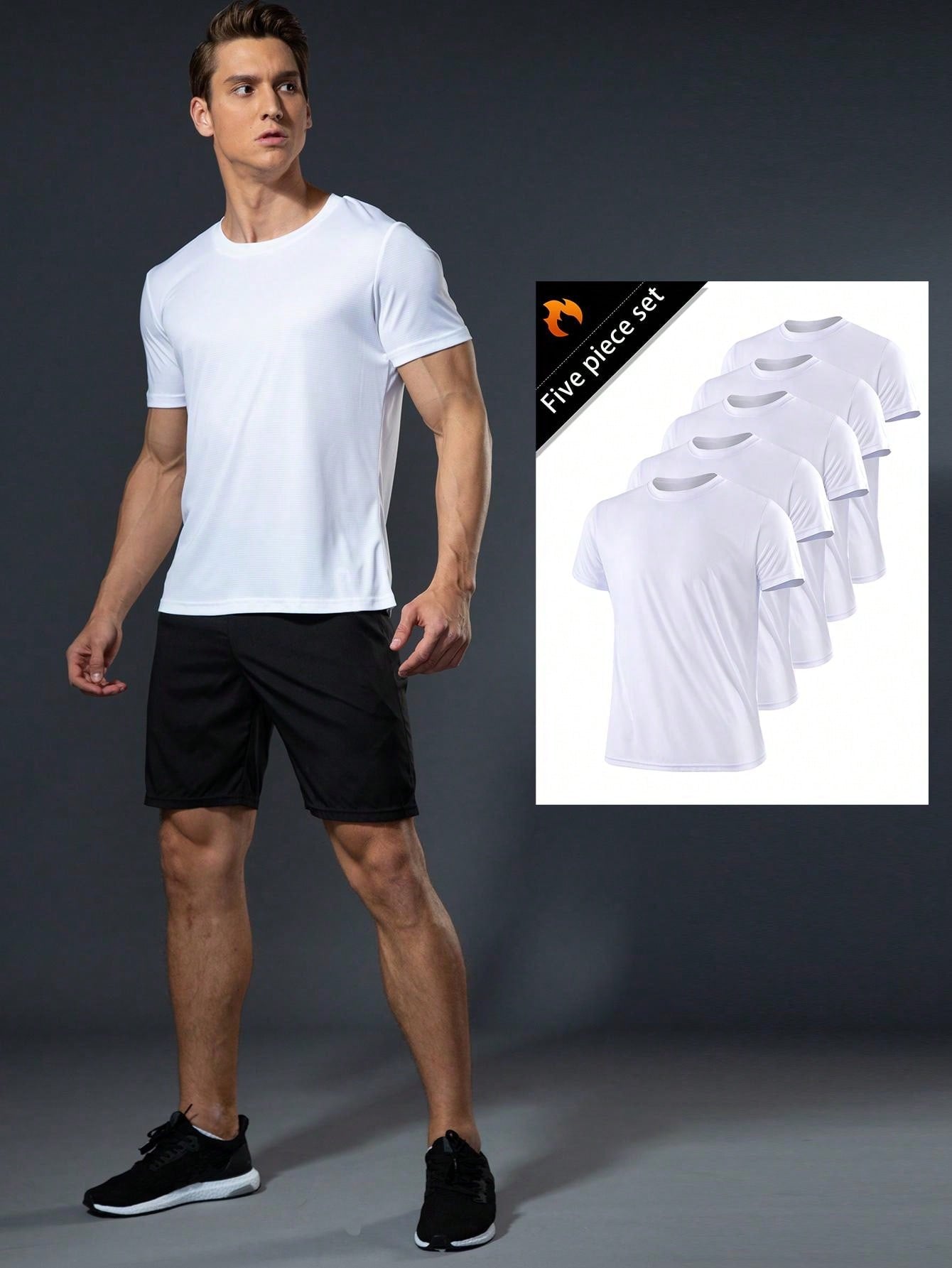 5Pcs Men Sports T-Shirts, Running Tops, Loose Fit Workout Clothes, Outdoor Sportswear