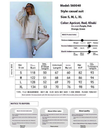 Sweater Suit Women'S Casual Loose Long Sleeve Crew Neck Split Top Tight Trousers