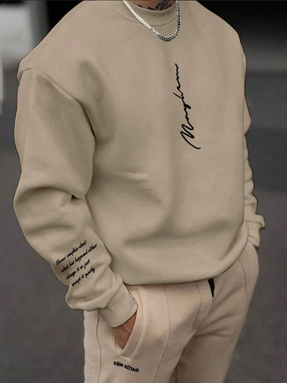 Manfinity Homme Men'S Loose Fit Letter Print round Neck Casual Sweatshirt, for Fall