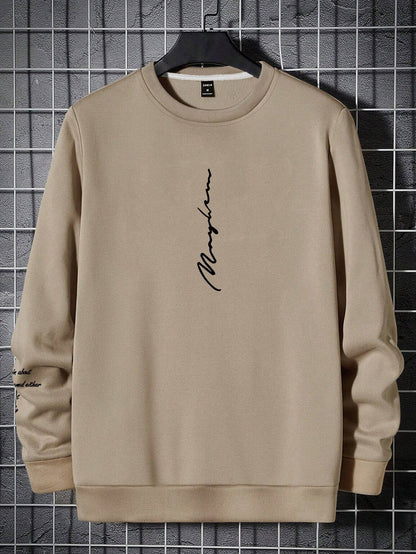 Manfinity Homme Men'S Loose Fit Letter Print round Neck Casual Sweatshirt, for Fall
