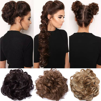 Synthetic Women Chignon Messy Hair Bun Scrunchy Hair Bun Rubber Band Hairband Hairpiece Updo Chignon Donut Roller