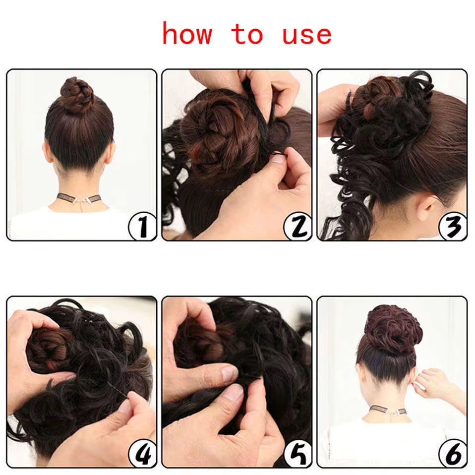 Synthetic Women Chignon Messy Hair Bun Scrunchy Hair Bun Rubber Band Hairband Hairpiece Updo Chignon Donut Roller