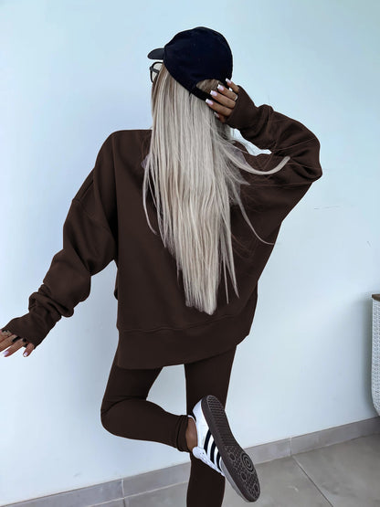 Sweater Suit Women'S Casual Loose Long Sleeve Crew Neck Split Top Tight Trousers