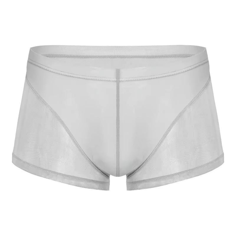 Mens Undershirts Sets Mesh Breathable Underwear Sexy Transparent Sleeveless Tank Tops Boxer Shorts Elastic Sleepwear Nightwear