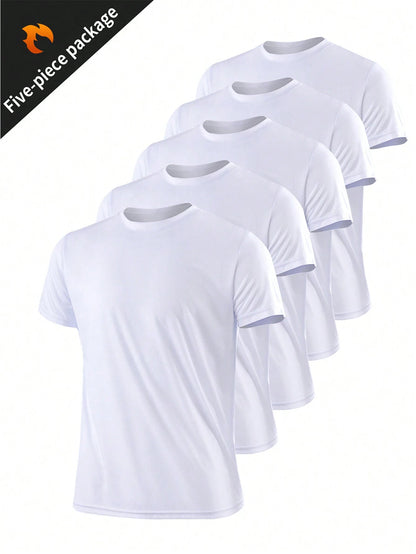5Pcs Men Sports T-Shirts, Running Tops, Loose Fit Workout Clothes, Outdoor Sportswear