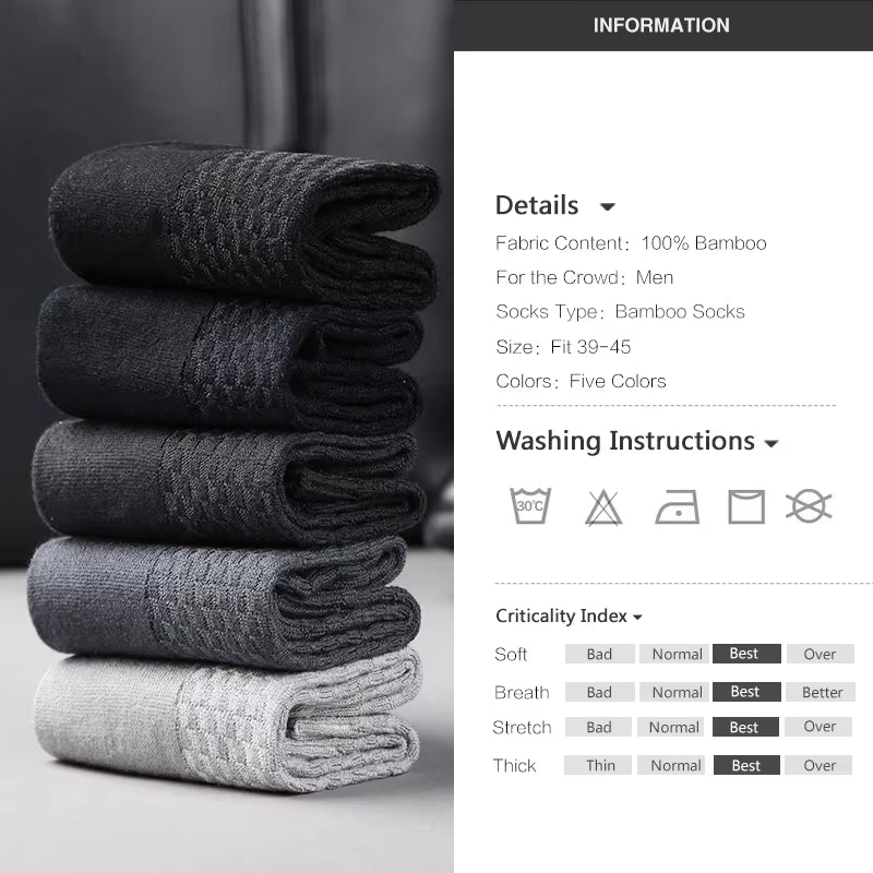 10 Pairs/Lot Men'S Bamboo Fiber Socks 2025 New Compression Autumn Long Black Business Casual Man Dress Sock Gift plus Size 42-45